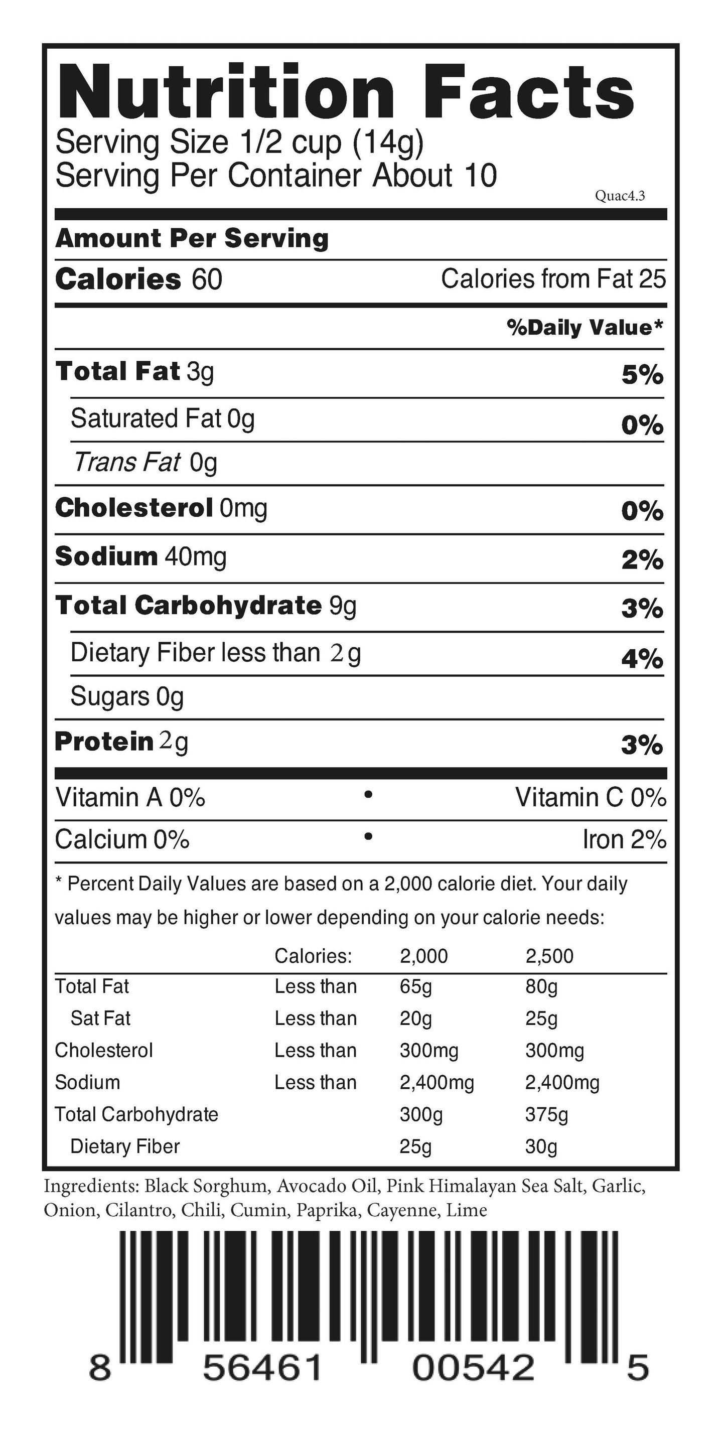 Snack-ORAC Black Popped Sorghum Spicy Guacamole