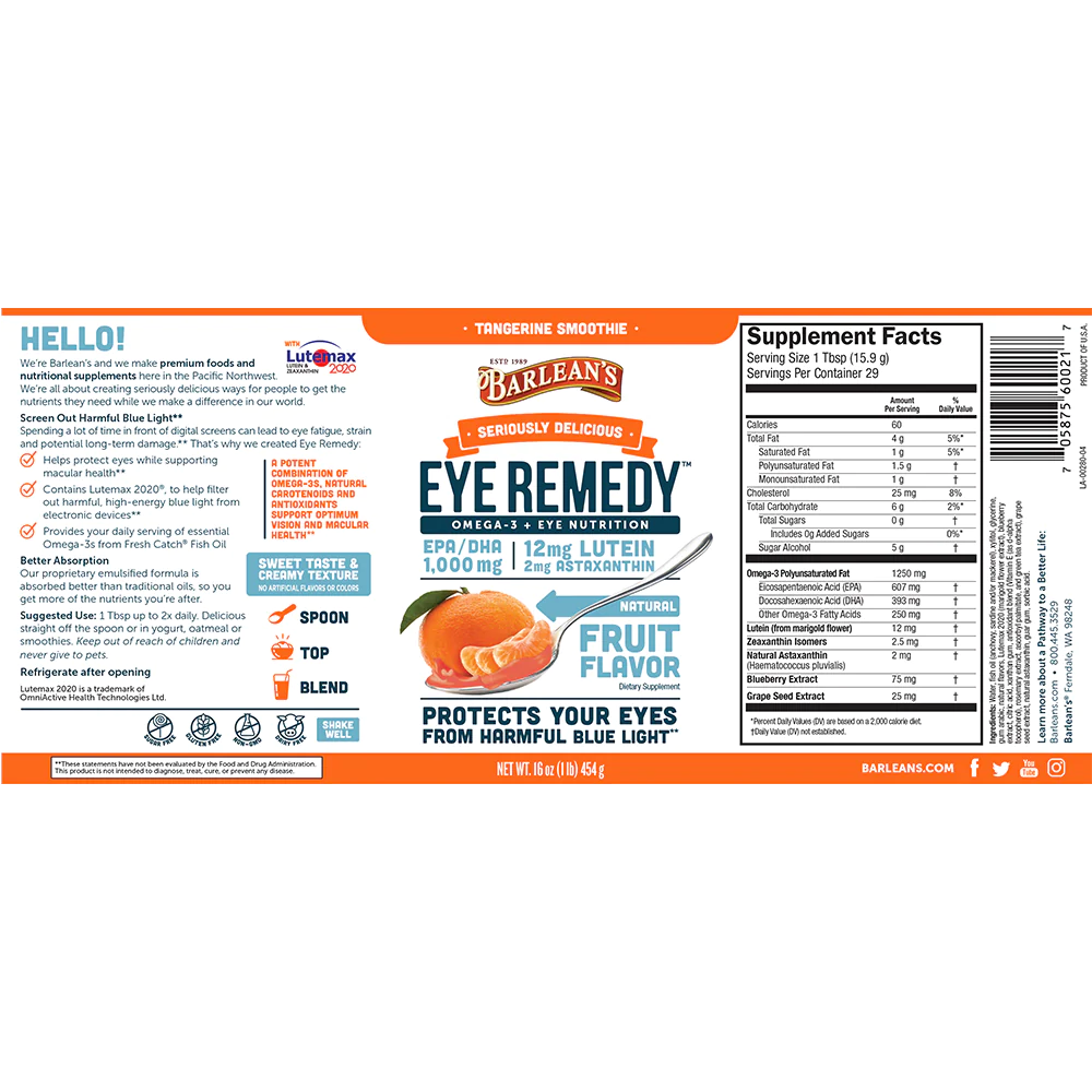 Barlean's Eye Remedy™ Tangerine Smoothie Fish Oil - 16 oz