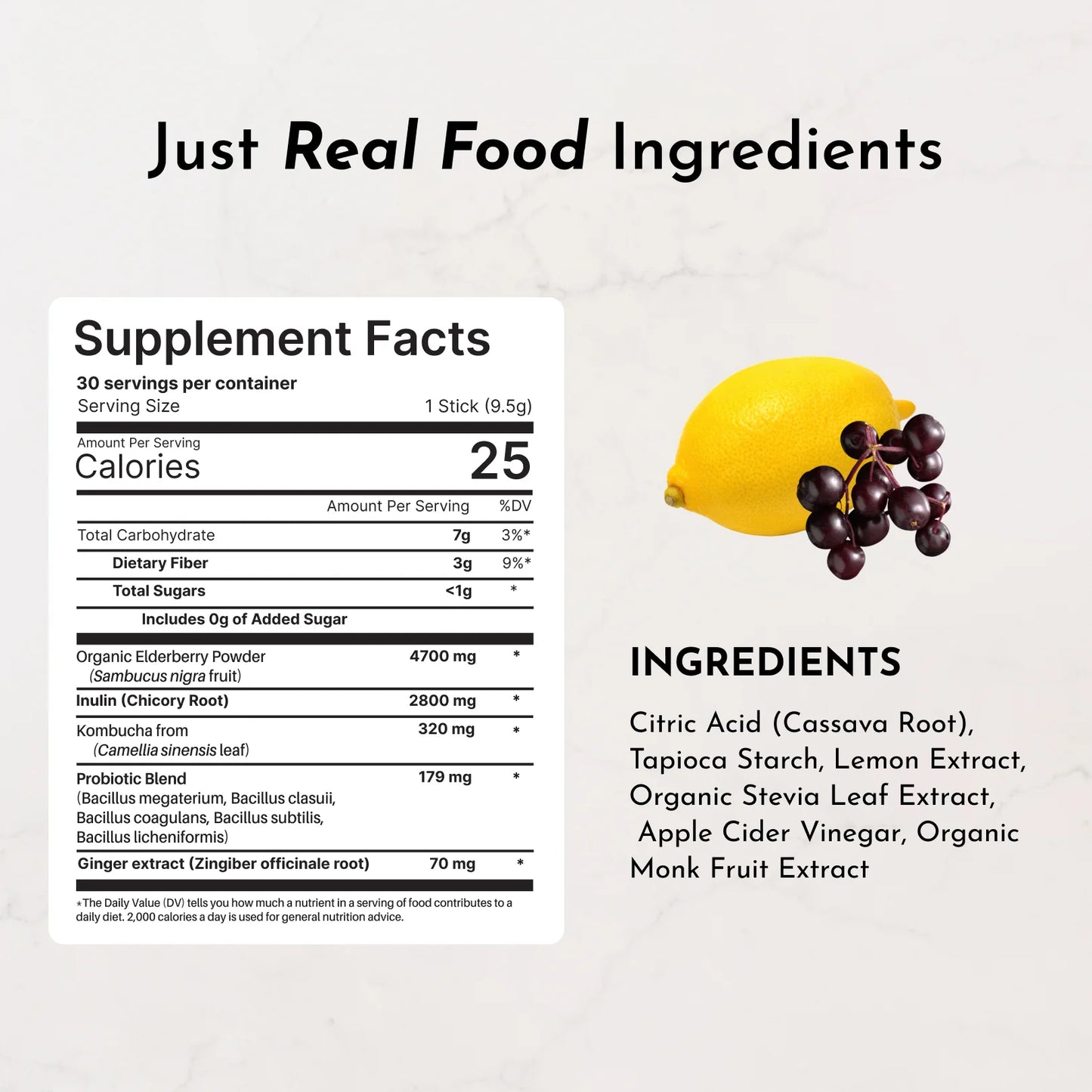Just Ingredients elderberry lemonade 3-in-1 probiotic complex