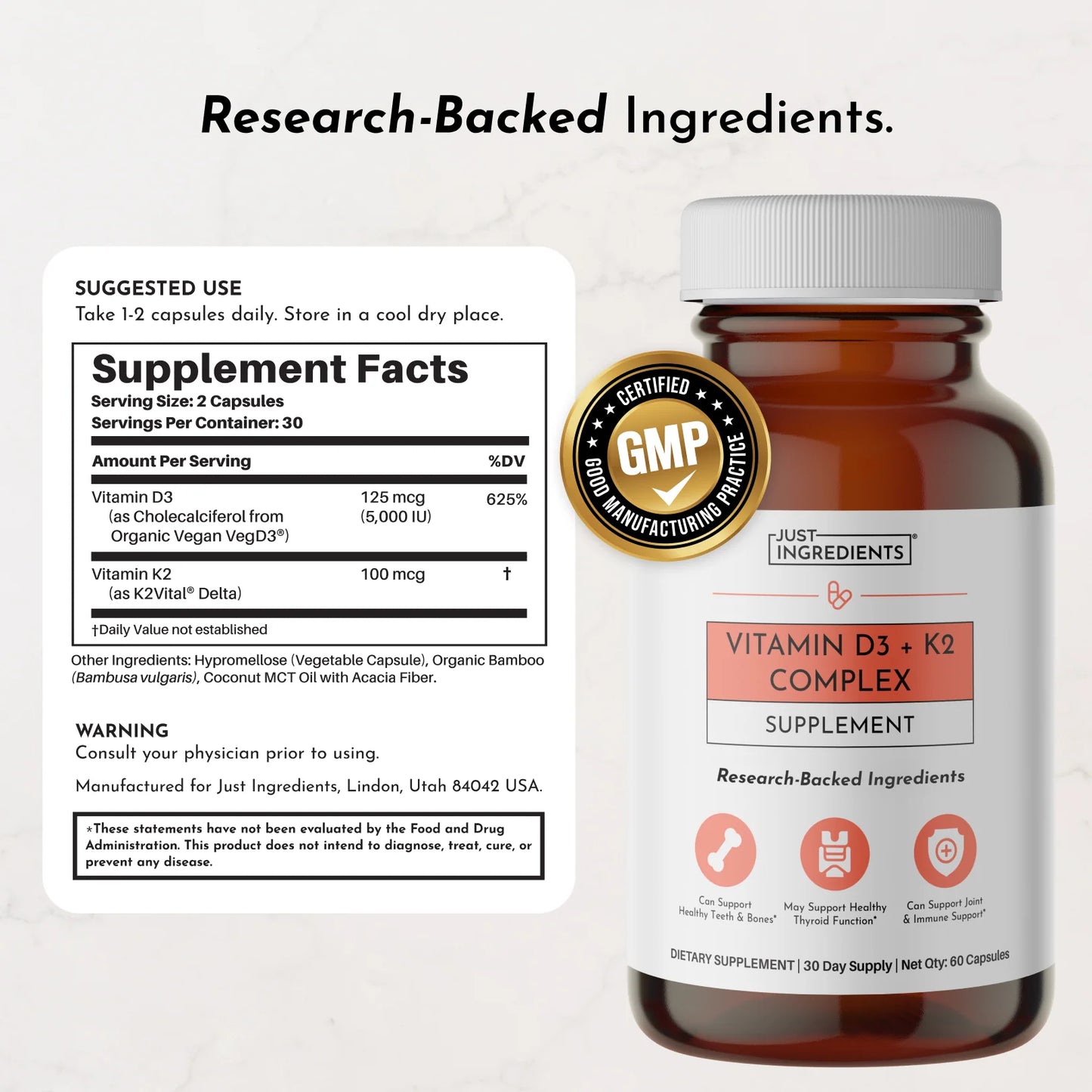 Just Ingredients Vitamin D3 + K2 Complex