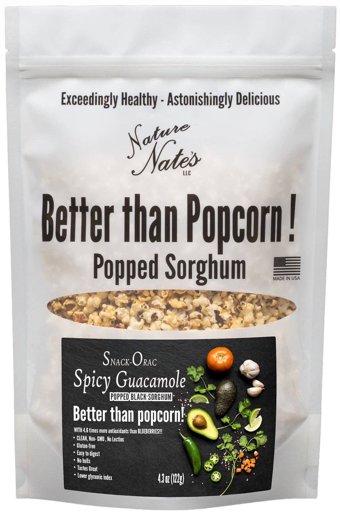 Snack-ORAC Black Popped Sorghum Spicy Guacamole