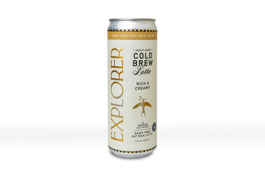 Explorer cold brew oat milk latte half caff