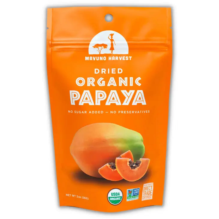 Dried organic papaya - 4 single serving pouches