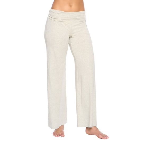 Organic Cotton Stretch Wide Leg Roll Over Pant - Pebble