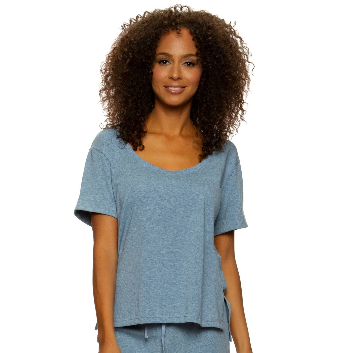Organic Cotton Stretch Scoop-Neck Tee - Sky