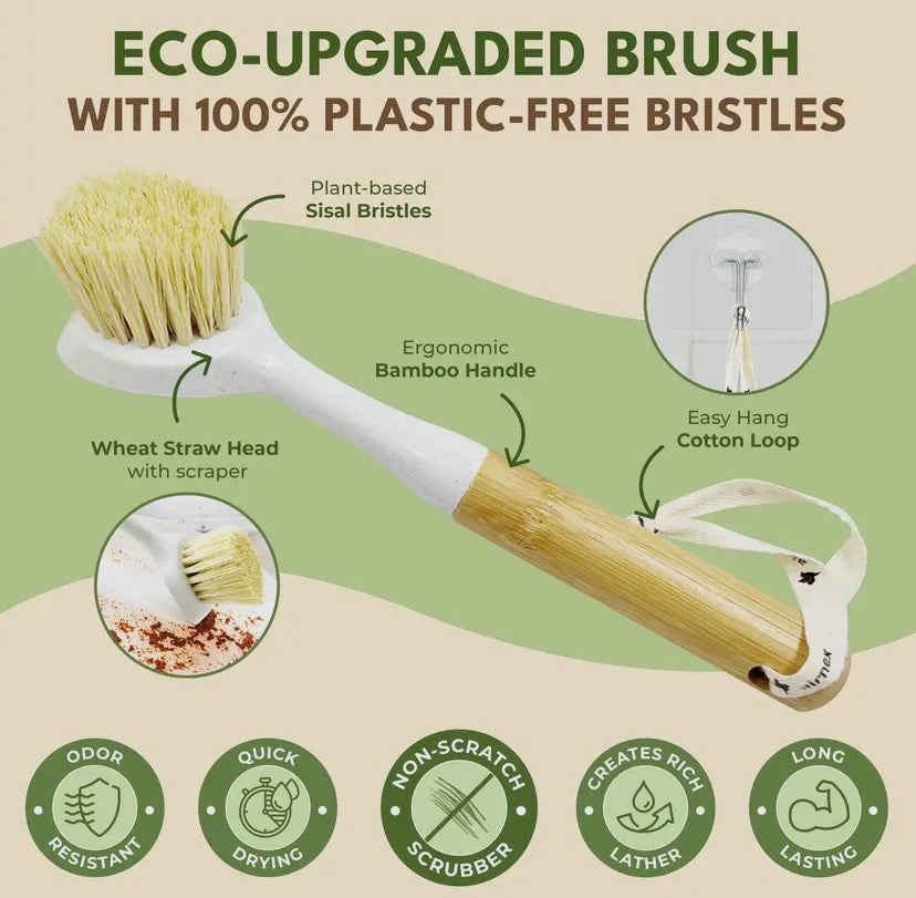 Bamboo handle dish brush