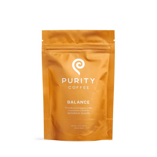 Purity Coffee: BALANCE - 1/3 caff whole bean coffee 12 oz