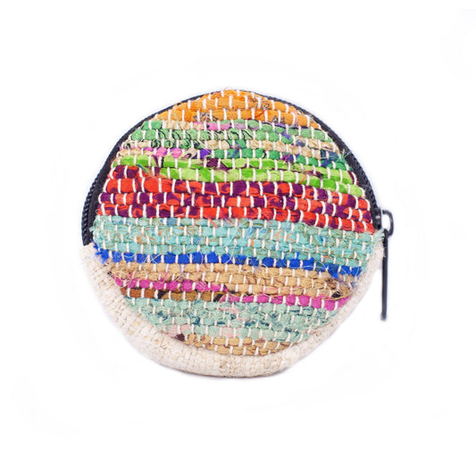 Round Upcycled Sari Coin Purse