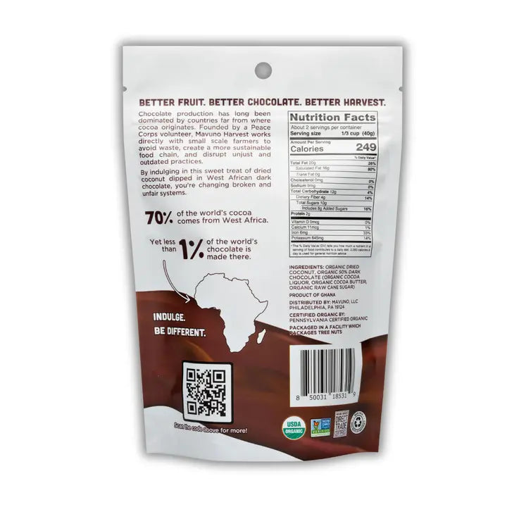 Mavuno Harvest organic dark chocolate dipped coconut