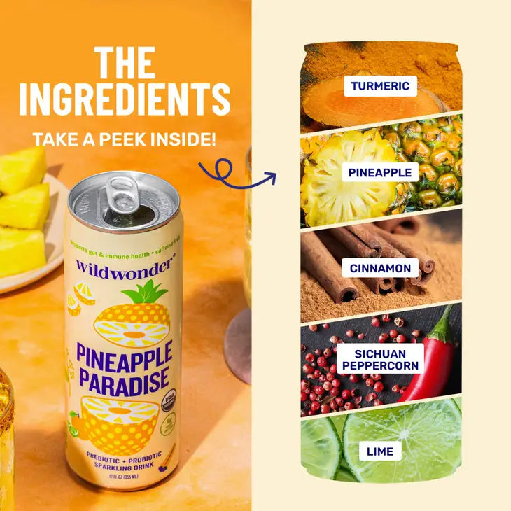 Wildwonder sparkling prebiotic + probiotic drinks