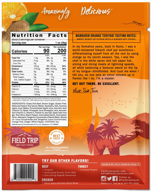 Mandarin orange teriyaki grass-fed beef jerky 2.2 oz